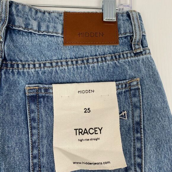HIDDEN women’s Medium Wash The Tracey Side Slit Clean Straight Jeans size 25 NEW - Picture 13 of 15